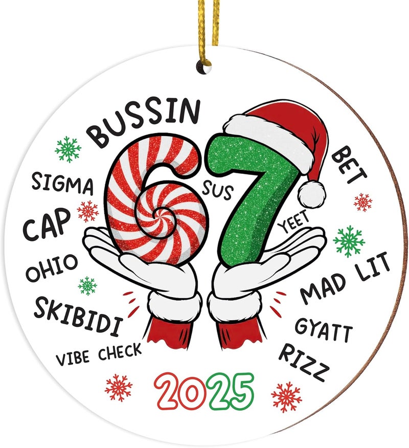 Hyperlama 67 Ornament 2025, Funny 6 7 Ornament Stocking Stuffers for Teens Girl, Boy, The Year of 67 Ornaments for Christmas Tree, Santa Says Six Seven Trendy Stuff, Late Christmas Gag Gifts - Image 1